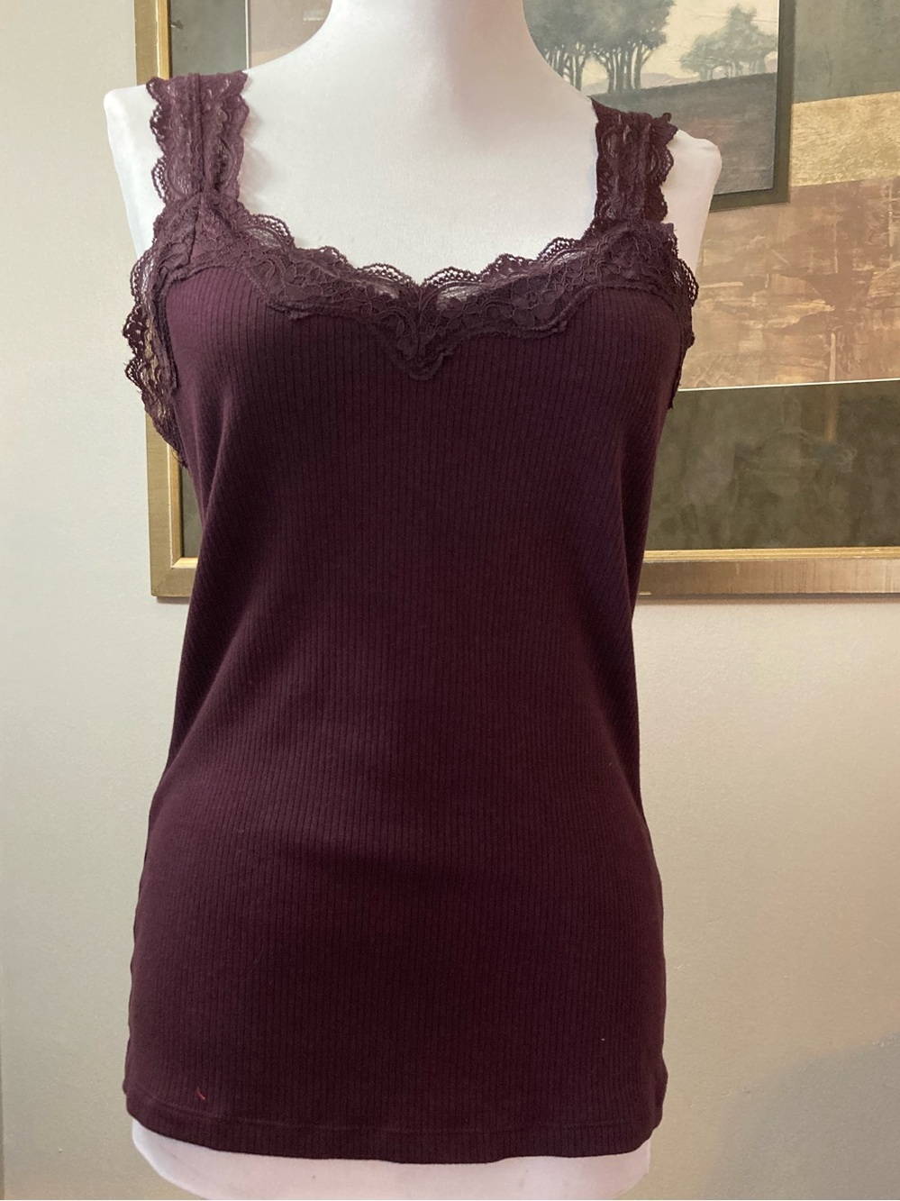 Maurices Soft Ribbed Camisole Tank Lace Straps Like New Sz Medium Plum